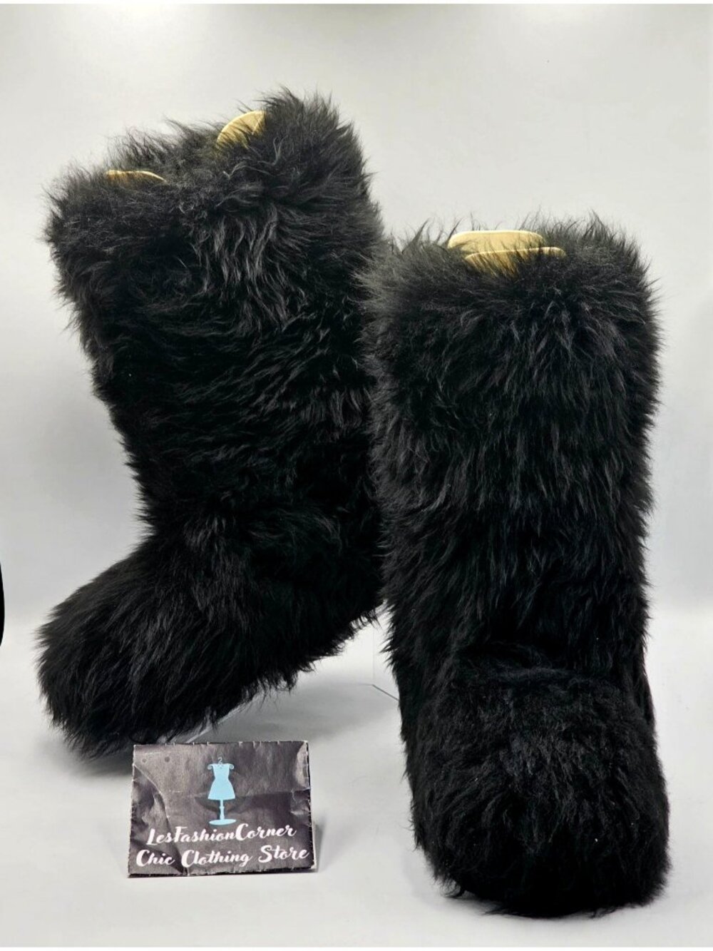 Rare Y2K UGG Australia Women's Black Wool Fiuff Mama Shaggy Boots Size 6  3107